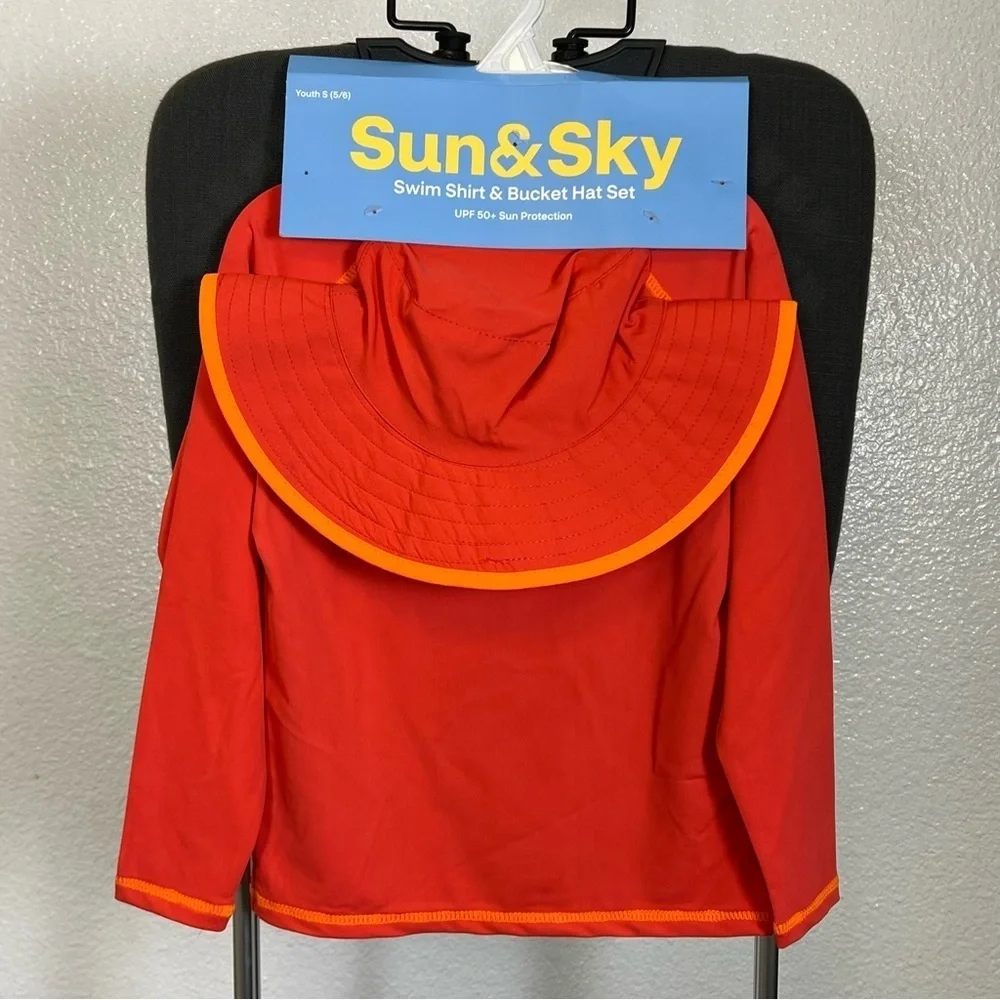 Sun & Sky Kids Swim Shirt & Bucket Hat Set Size S (5/6)